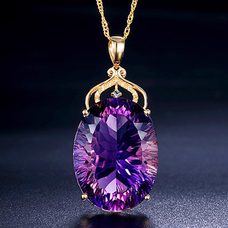 cross-border wish european and american women's fashion luxury amethyst pendant necklace amethyst gemstone necklace