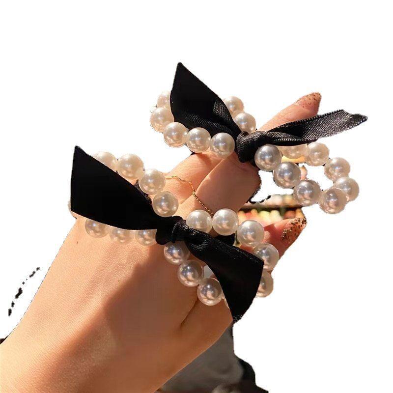 south korea dongdaemun internet celebrity rubber band pearl hair rope hair band bow hair rope yiwu wholesale factory supply headdress Item Picture