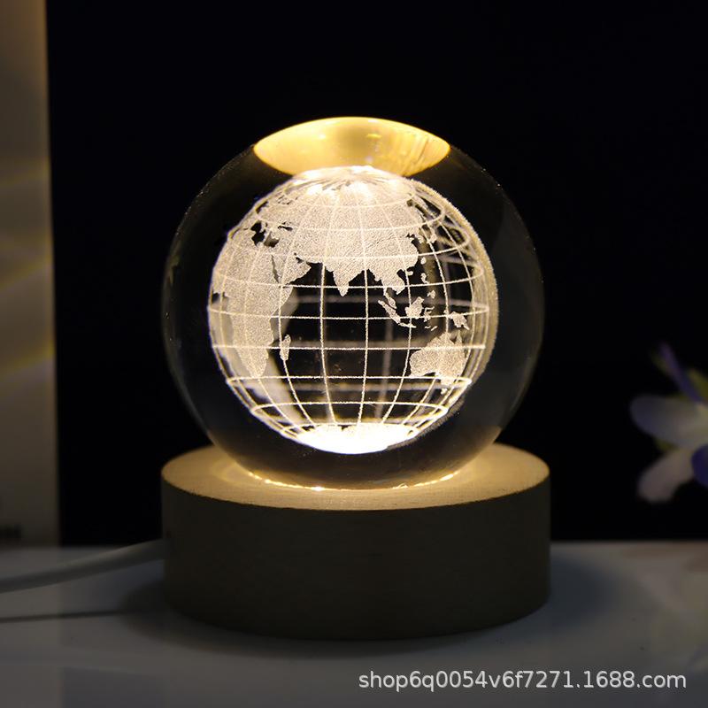 Hot Creative 3d Inner Carved Crystal Ball Solar System Saturn Night Light Study Bedroom Luminous Glass Ball Crafts details Picture