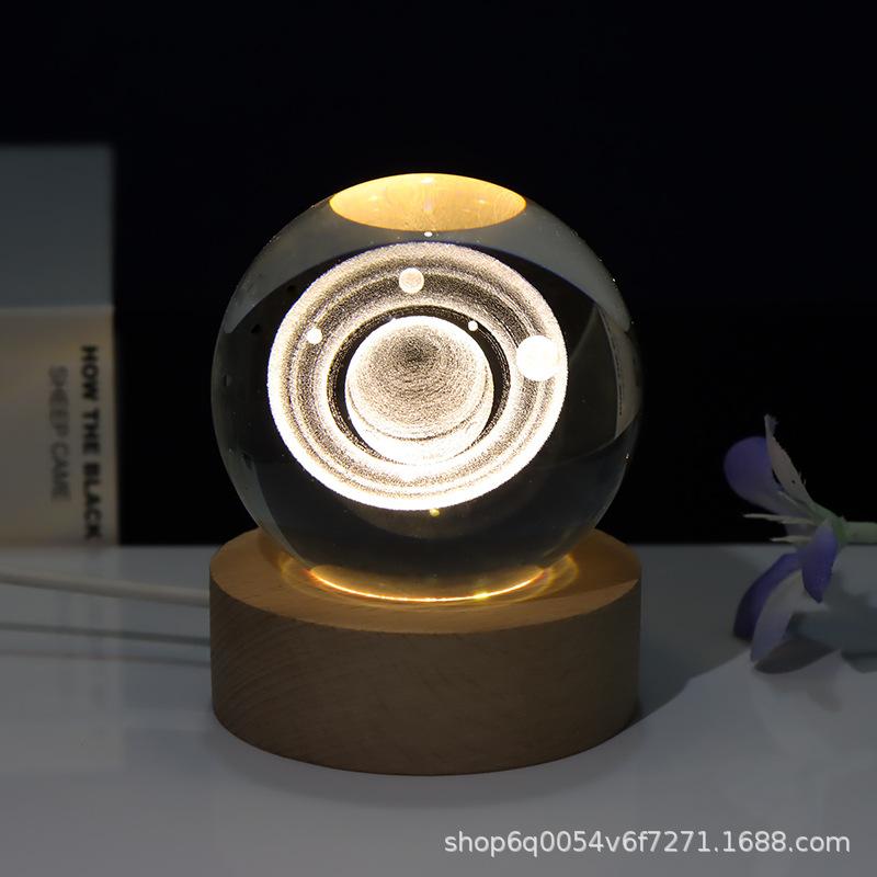 Hot Creative 3d Inner Carved Crystal Ball Solar System Saturn Night Light Study Bedroom Luminous Glass Ball Crafts Application Scenario