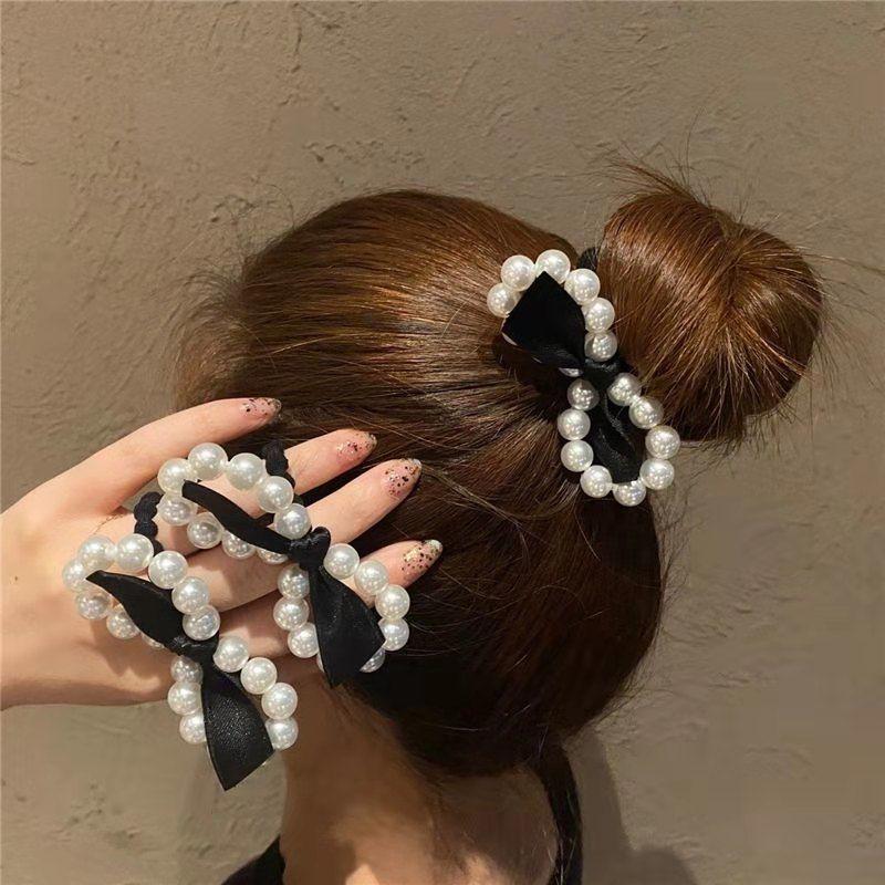 south korea dongdaemun internet celebrity rubber band pearl hair rope hair band bow hair rope yiwu wholesale factory supply headdress details Picture
