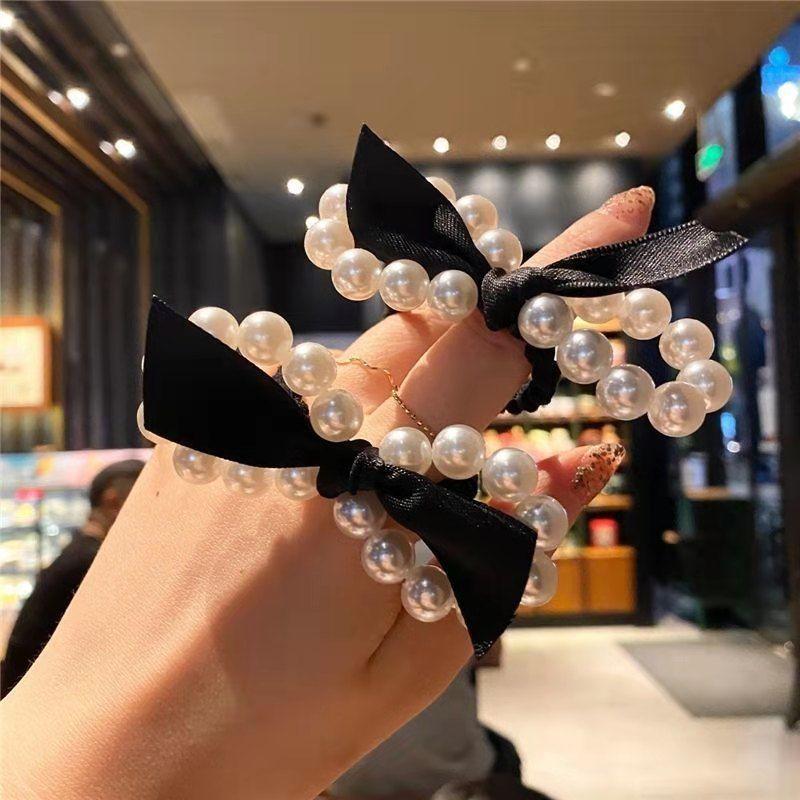 south korea dongdaemun internet celebrity rubber band pearl hair rope hair band bow hair rope yiwu wholesale factory supply headdress full figure