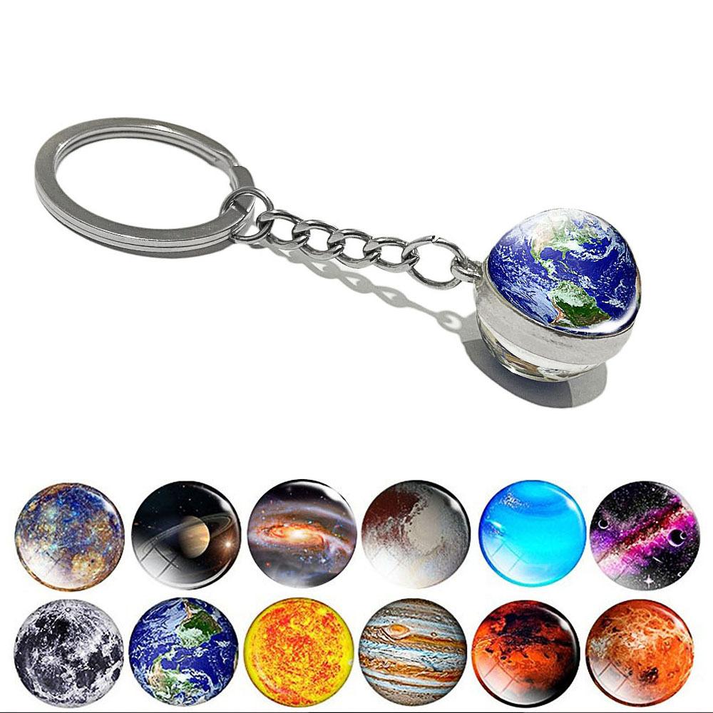 luminous universe star keychain solar system earth pendant galaxy nebula double-sided glass ball key chain gift full figure