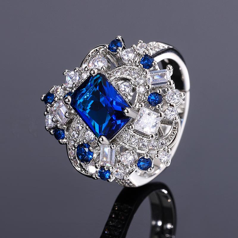 new european and american royal blue artificial gemstone ring female cross-border luxury inlaid jacinth ring Specification drawing