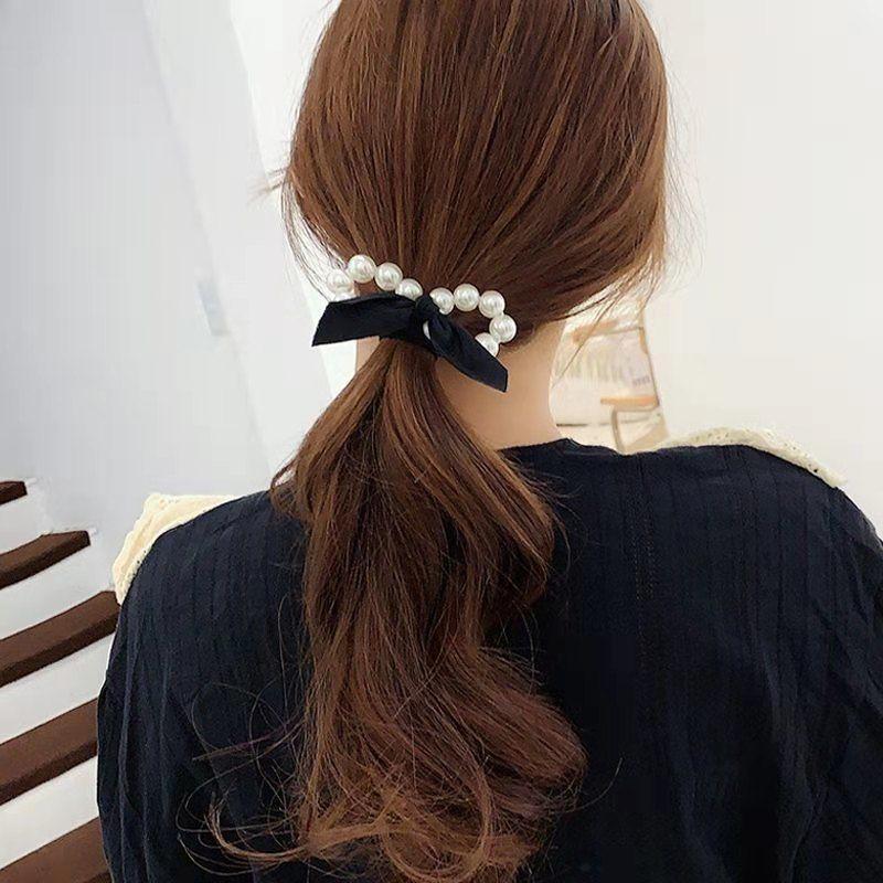 south korea dongdaemun internet celebrity rubber band pearl hair rope hair band bow hair rope yiwu wholesale factory supply headdress Specification drawing
