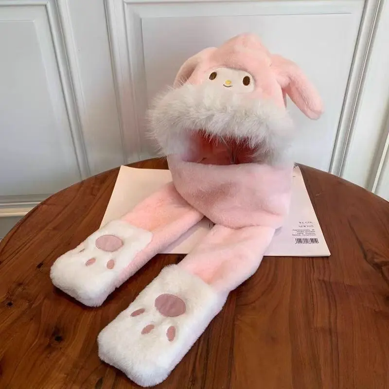 Kuromi Children's three-piece set of scarf and hat in one, cute winter, warm and ear-protecting, Cinnamon Dog, Melody woolen hat detail image 6