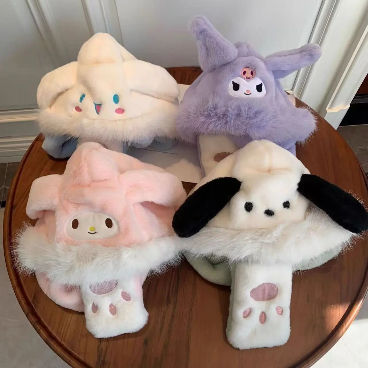 Kuromi Children's three-piece set of scarf and hat in one, cute winter, warm and ear-protecting, Cinnamon Dog, Melody woolen hat detail image 3