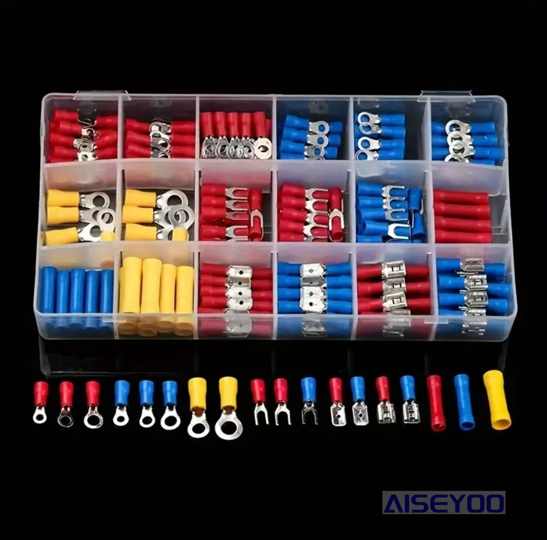 300pcs 冷压端子组合 外贸盒装端子 接线端子套装 套装connector 公母预绝缘连接端子套装 铜鼻子接线端子