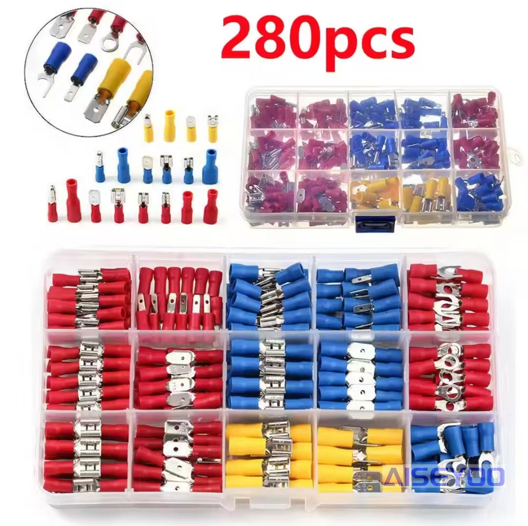 280PCS 冷压端子组合 外贸盒装端子 接线端子套装 套装connector 汽车电线连接器盒装 OT/UT圆形叉形铲