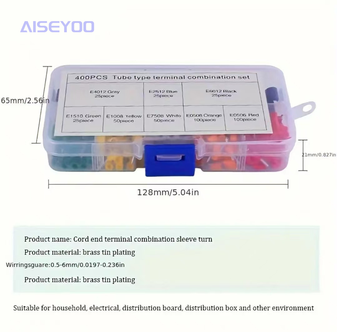 400pcs tubular terminal set, VE European tubular terminal block combination box, cold-pressed terminal block, VE pin tubular terminal 8-in-1 combination cold-pressed terminal, pre-insulated quick wiring copper nose pic 8