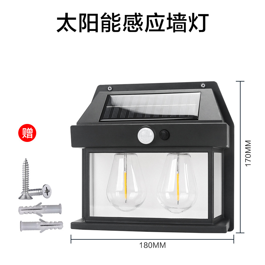 跨境热销太阳能LED户外钨丝灯暖光照明防水壁灯室外夜间照明 详情图11