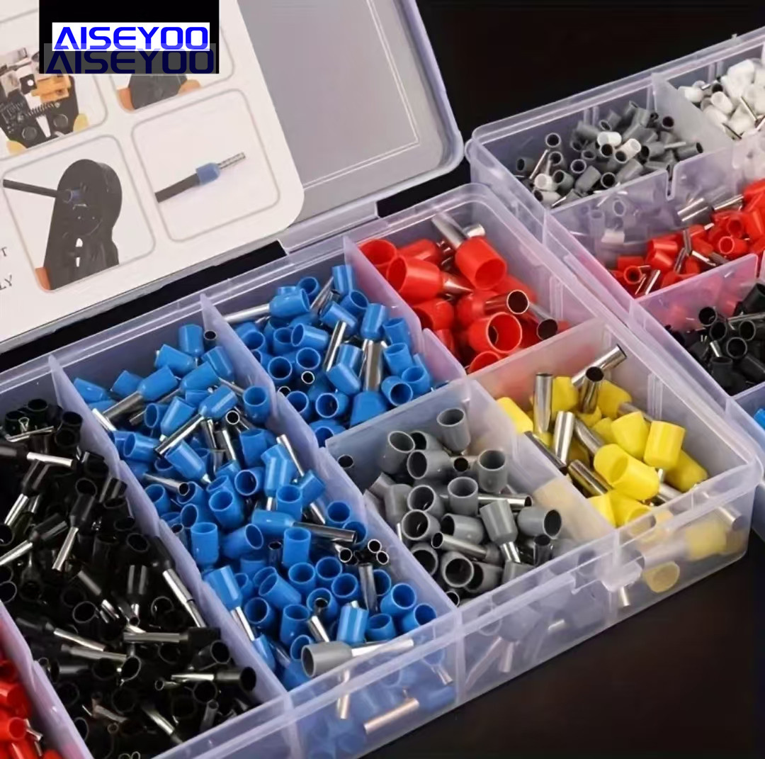 400pcs tubular terminal set, VE European tubular terminal block combination box, cold-pressed terminal block, VE pin tubular terminal 8-in-1 combination cold-pressed terminal, pre-insulated quick wiring copper nose details Picture