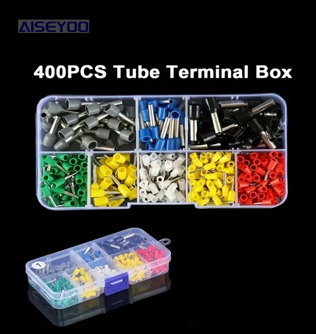 400pcs管型端子套装VE欧式管型接线端子组合盒装冷压接线端子 VE插针管形端子8合1组合冷压端子预绝缘快速接线铜鼻
