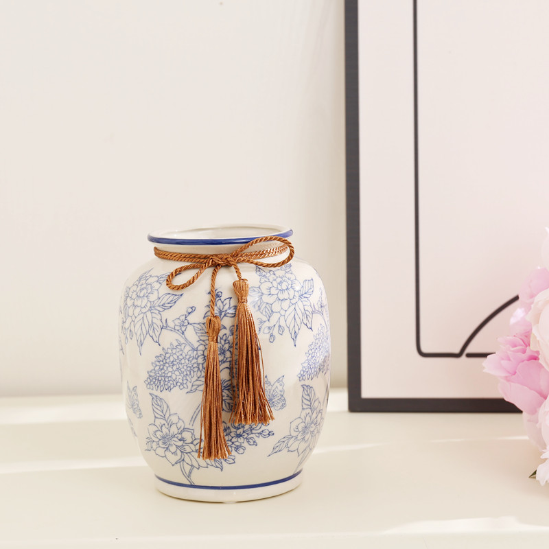 New Chinese-style high-end tabletop ornaments, entrance hall decorations, blue and white ceramic vases, artificial flower gifts, living room handicrafts pic 8