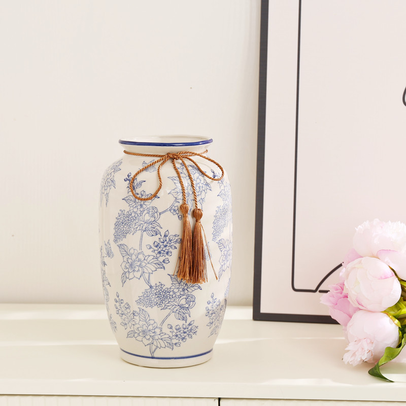 New Chinese-style high-end tabletop ornaments, entrance hall decorations, blue and white ceramic vases, artificial flower gifts, living room handicrafts pic 7