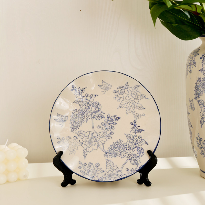 New Chinese-style high-end tabletop ornaments, entrance hall decorations, blue and white ceramic vases, artificial flower gifts, living room handicrafts pic 6