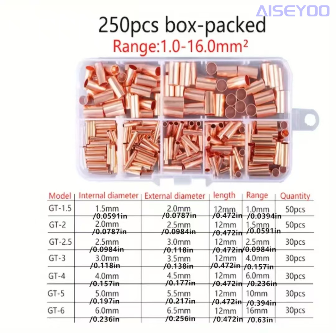 Tubo de conexión de cobre tubo de cobre pequeño 250PCS GT1-6mm tubo recto de cobre rojo en casete tubo capilar GT tubo de cobre rojo tubo de conexión de alambre alambre suave prensado en frío conexión rápida artepto conector de acoplamiento paralelo nariz de cobre Item Picture