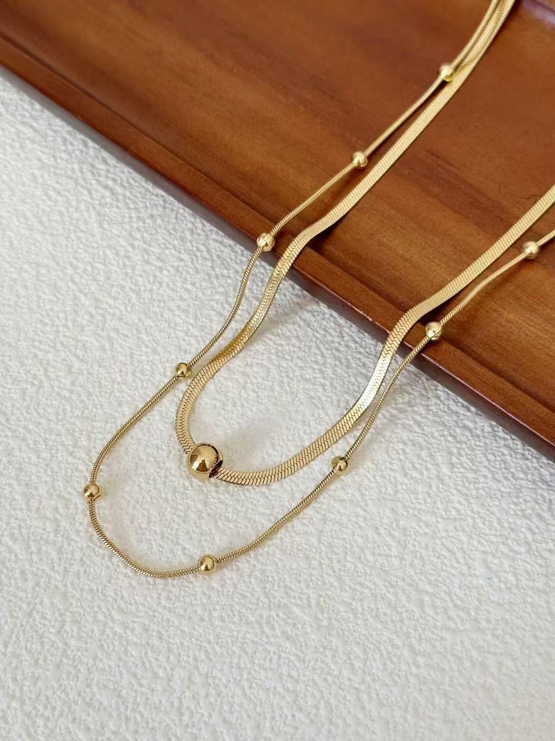 钛钢保色项链女款珠珠链条双层拼接锁骨链百搭气质细节图