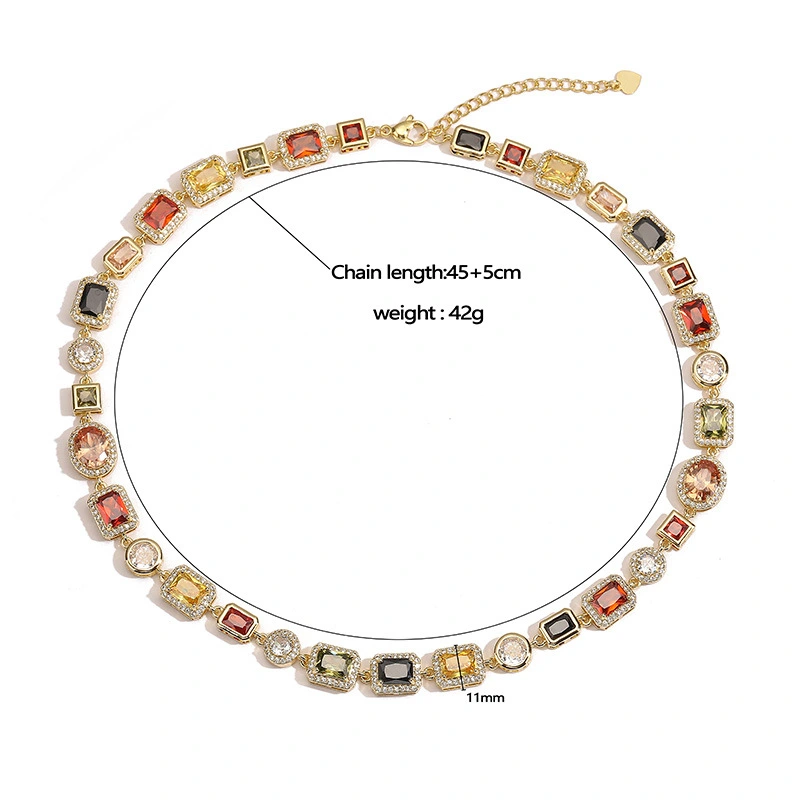 Retro light luxury geometric diamond-encrusted necklace with a niche high-end feel, Gong Yanfeng bracelet, necklace and jewelry set detail image 2