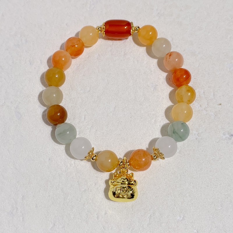 金丝玉玉髓手链原创男女款黄玉髓手串高级感圆珠手串简约现货批发甜美手串批发白底实物图