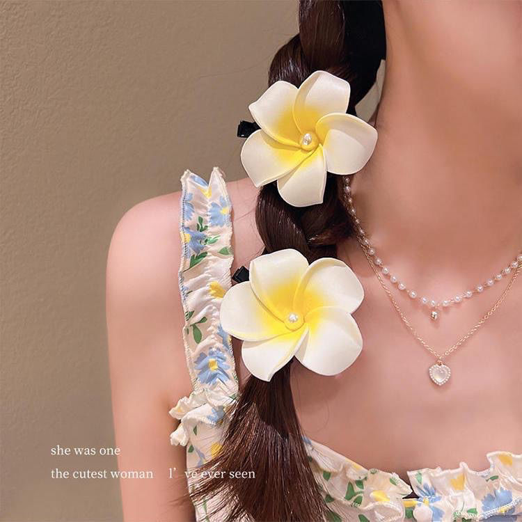 Super fairy-like frangipani headwear, summer seaside beach vacation photo clips, frangipani hairpins, Dai ethnic headwear detail image 3
