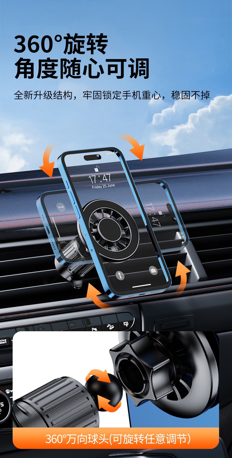 YC19-A、B车载胶底磁吸手机支架磁铁手机支架磁吸车载中控台手机支架出风口手机架详情8