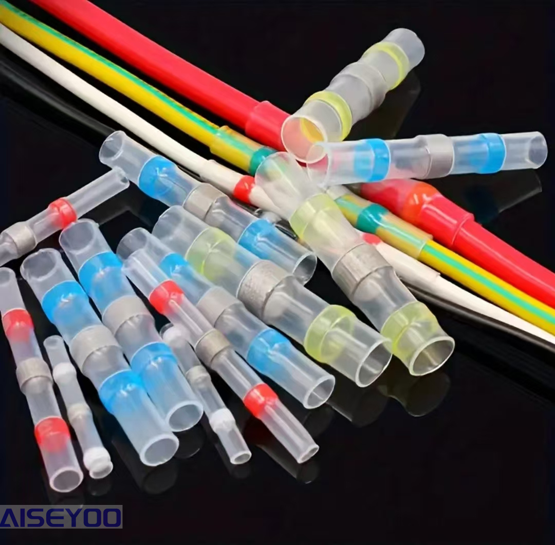 Box-packed solder ring welding heat shrinkable waterproof connector, middle pipe connection terminal kit combination, pressureless solder ring heat shrinkable tube quick wiring, middle connection with adhesive joint, waterproof wire protection sleeve, heat insulation terminal details Picture