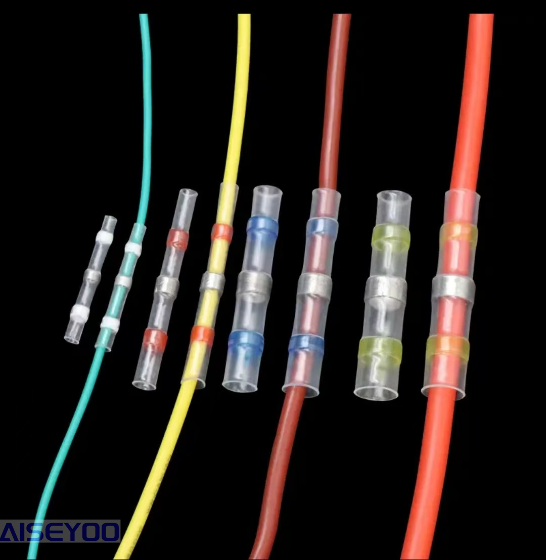 Box-packed solder ring welding heat shrinkable waterproof connector, middle pipe connection terminal kit combination, pressureless solder ring heat shrinkable tube quick wiring, middle connection with adhesive joint, waterproof wire protection sleeve, heat insulation terminal Specification image