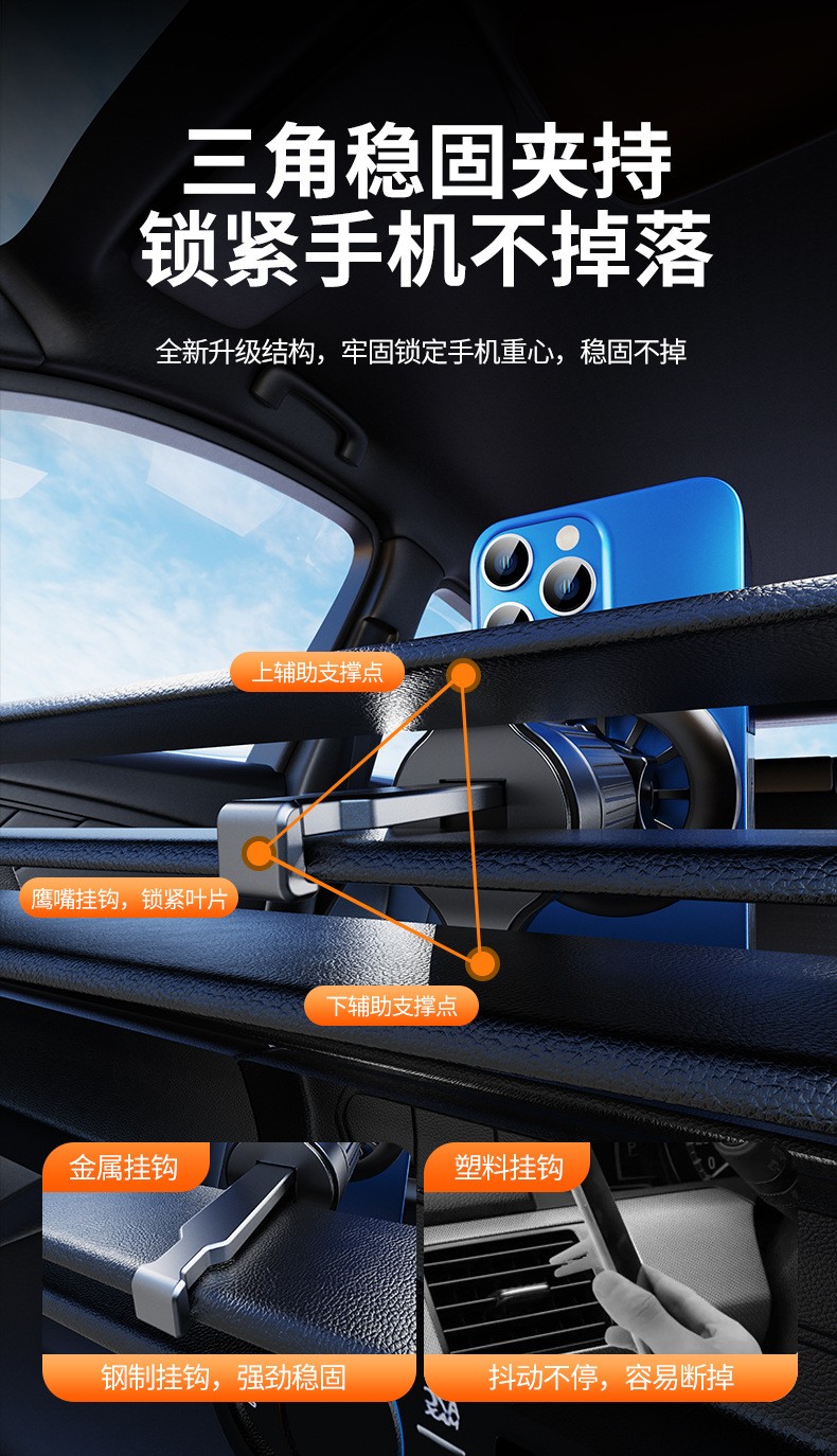 YC19-A、B车载胶底磁吸手机支架磁铁手机支架磁吸车载中控台手机支架出风口手机架详情6