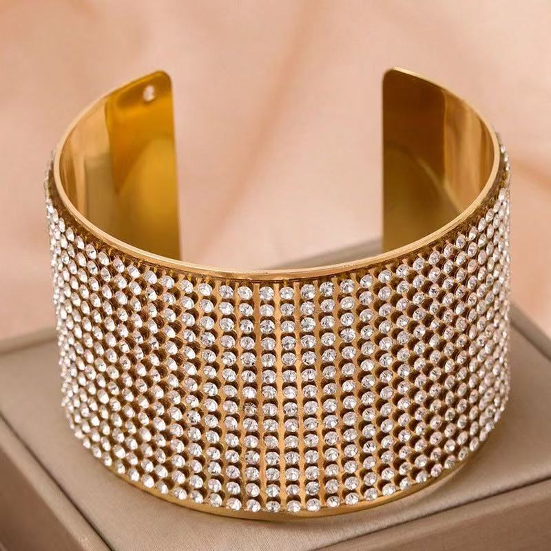 Fashionable and individual diamond-encrusted open bracelet, ins European and American cross-border design sense jewelry Specification image