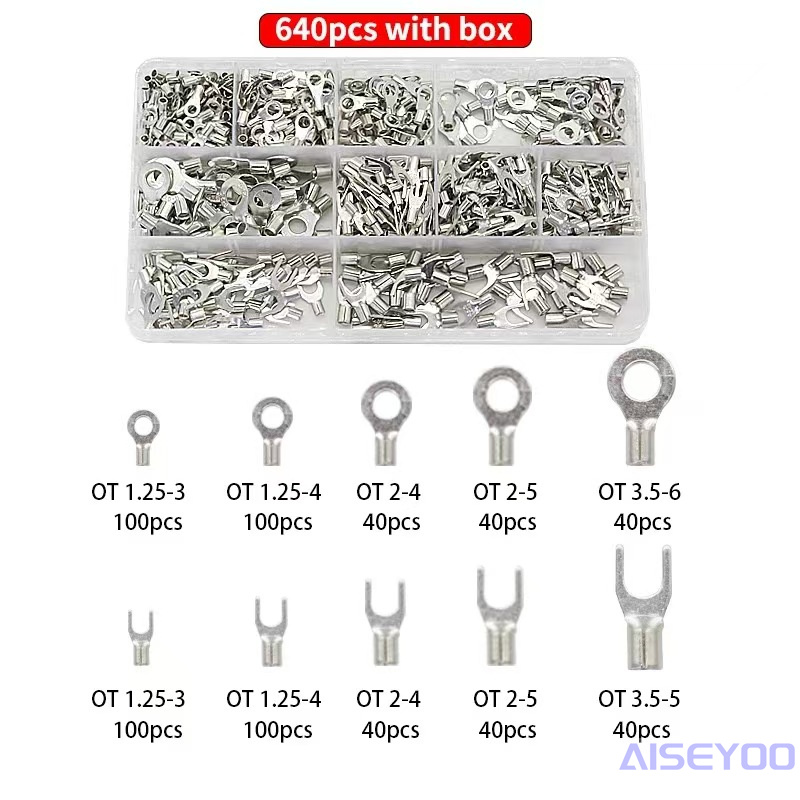 160/320/640 cold-pressed bare round terminals OT/UT terminal heads, bare fork-shaped copper nose wiring SNB/RNB cold-pressed bare terminal sets, box-packed cold-pressed wiring terminals pic 4