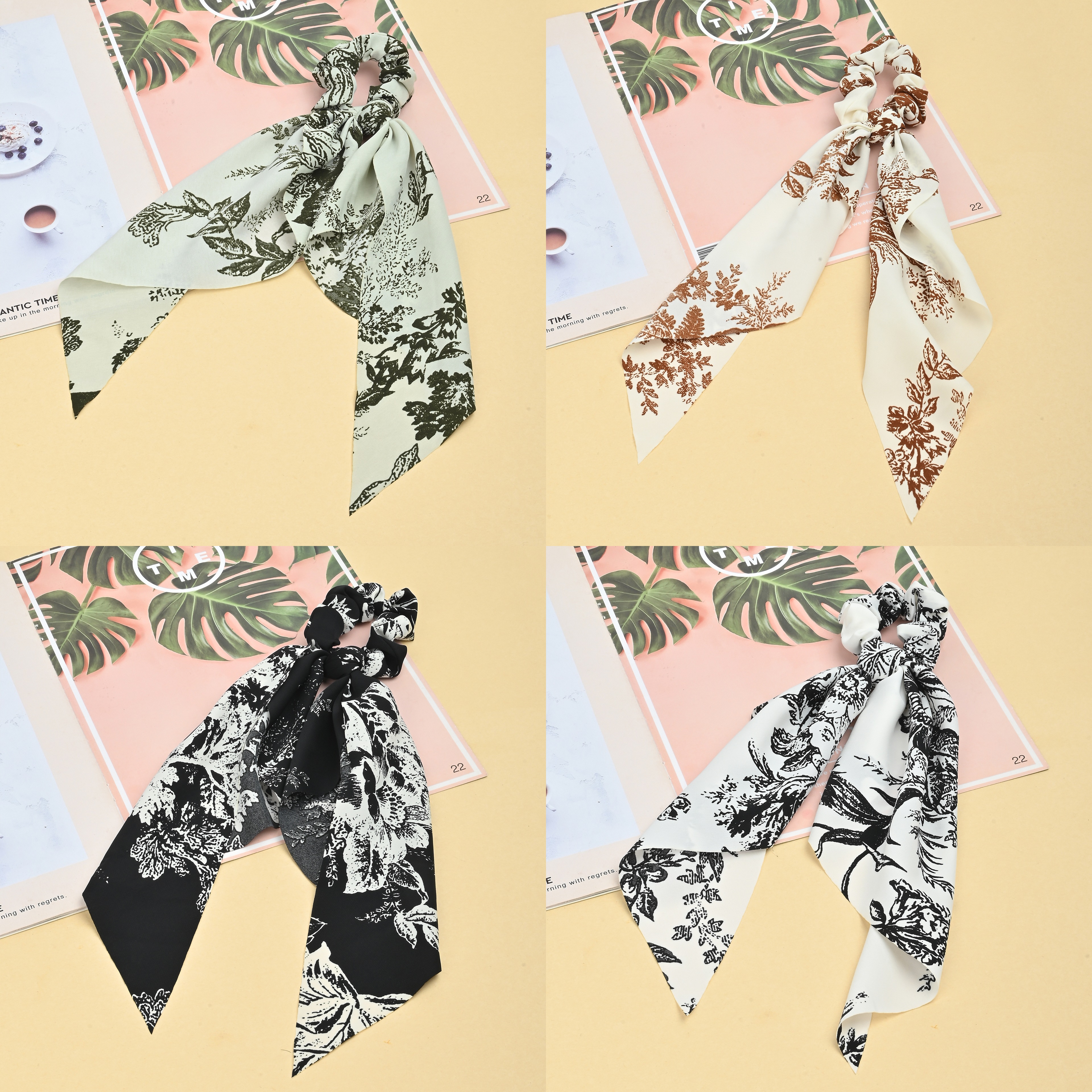 缎面新款松紧大肠发圈马尾飘带头饰女百搭发带三角巾批发欧美流行大花