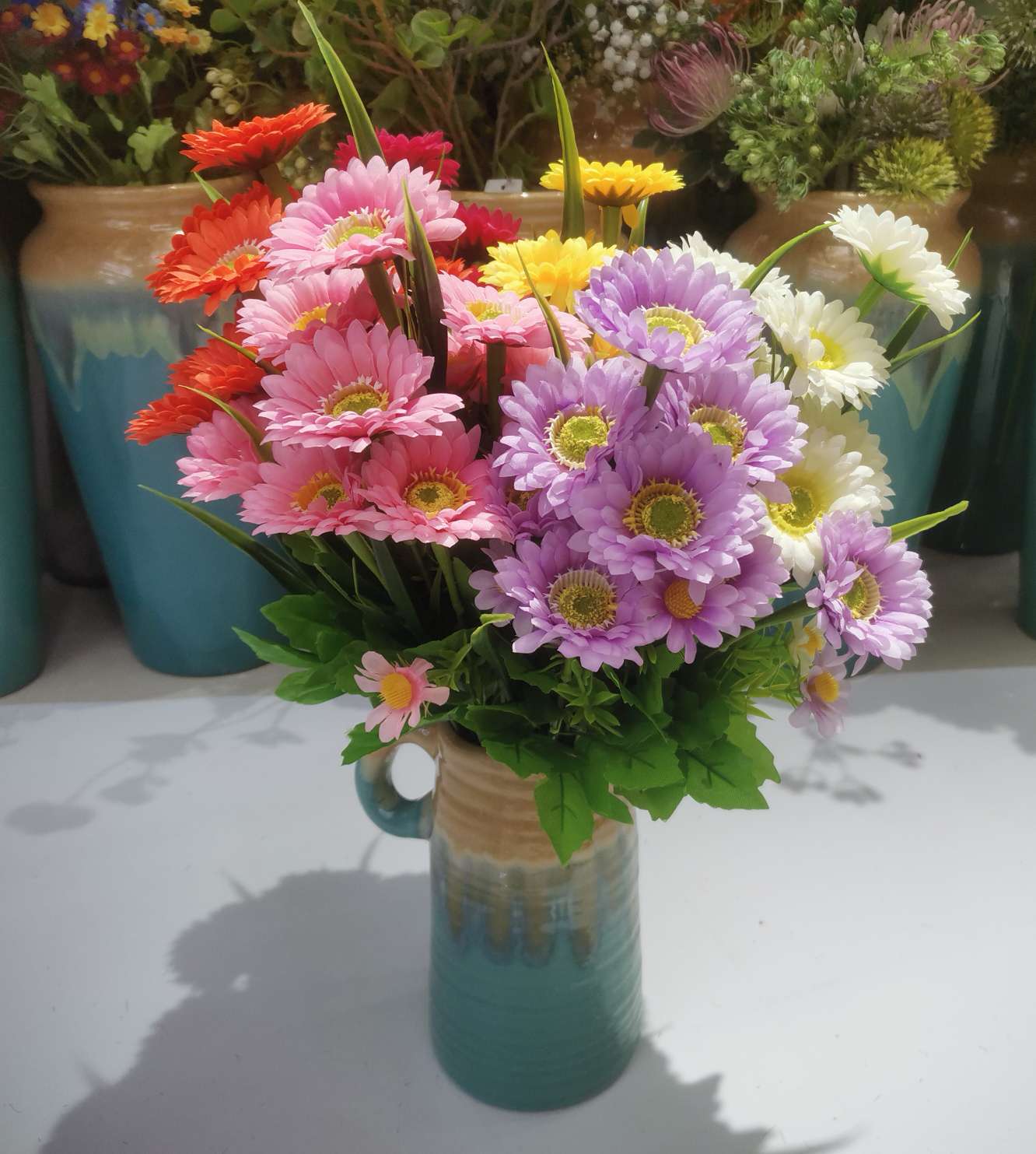 New 10-prong simulated chrysanthemum, auspicious round chrysanthemum decoration project flower, sacrificial chrysanthemum artificial flower detail image 3