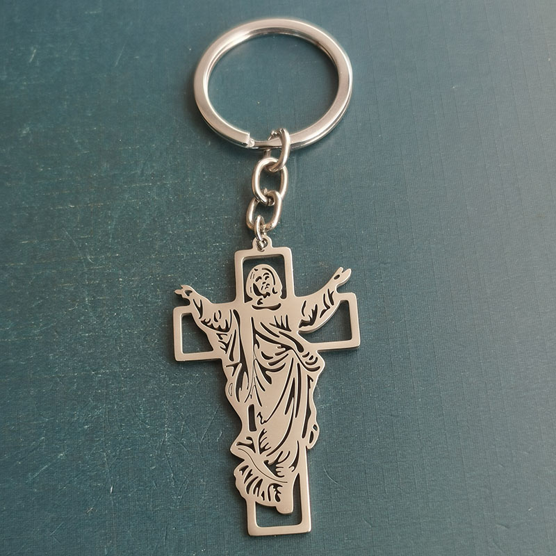 Cross-border foreign trade titanium steel stainless steel hollowed-out Jesus cross men's retro necklace pendant DIY jewelry accessories detail image 10