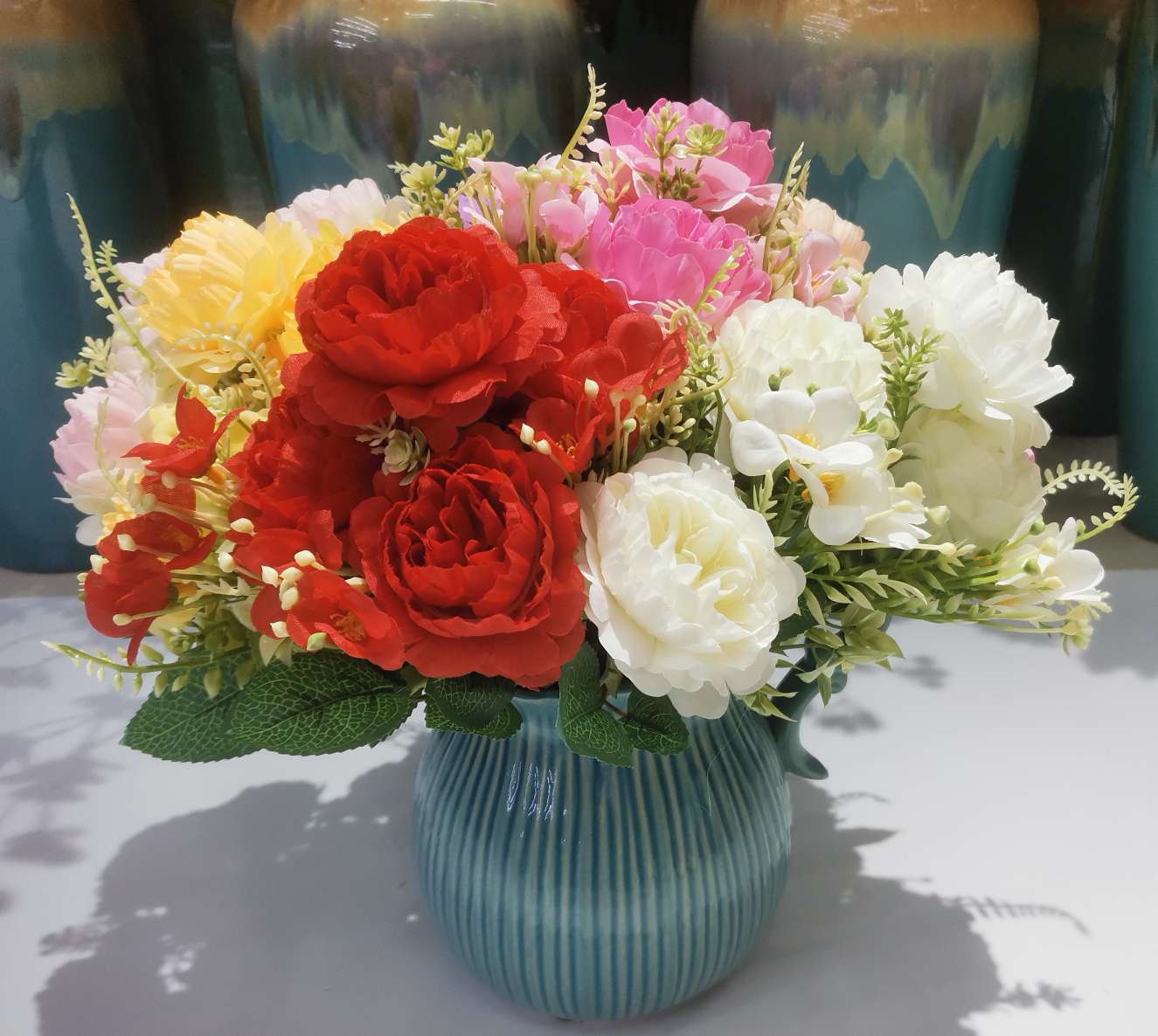 New faux peony filigree flower 7-fork new peony home and hotel engineering decoration shooting prop artificial flower detail image 4