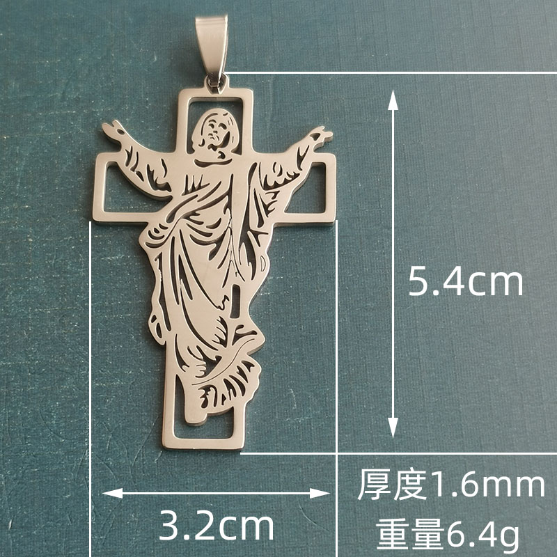 Cross-border foreign trade titanium steel stainless steel hollowed-out Jesus cross men's retro necklace pendant DIY jewelry accessories detail image 2