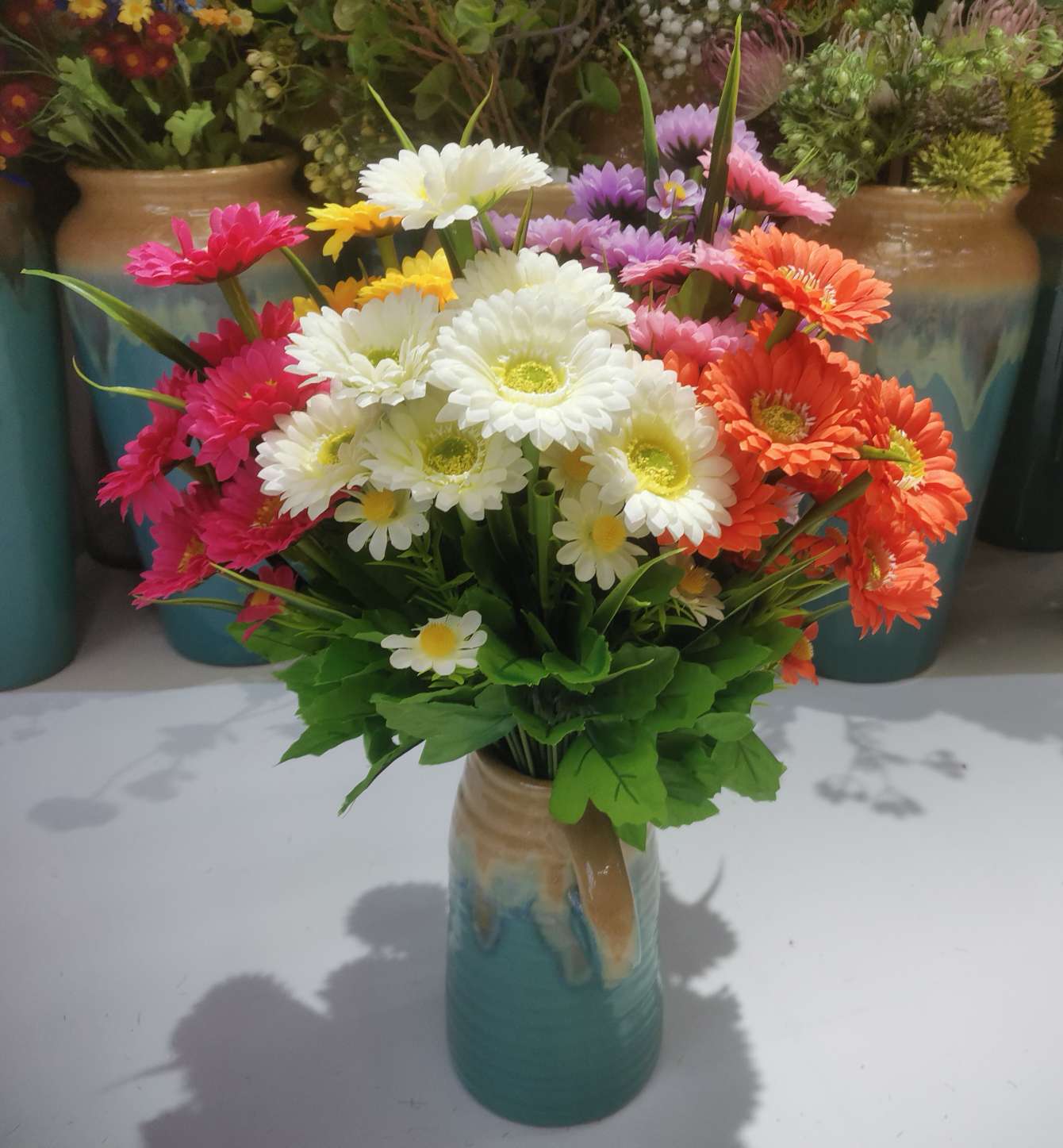 New 10-prong simulated chrysanthemum, auspicious round chrysanthemum decoration project flower, sacrificial chrysanthemum artificial flower details Picture