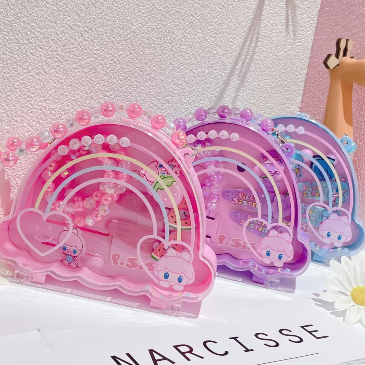 Baby hair accessory gift box, rainbow-shaped necklace, hair accessory set, little girl birthday gift, Korean version cute set, kindergarten children's gift, hair clip set Specification image