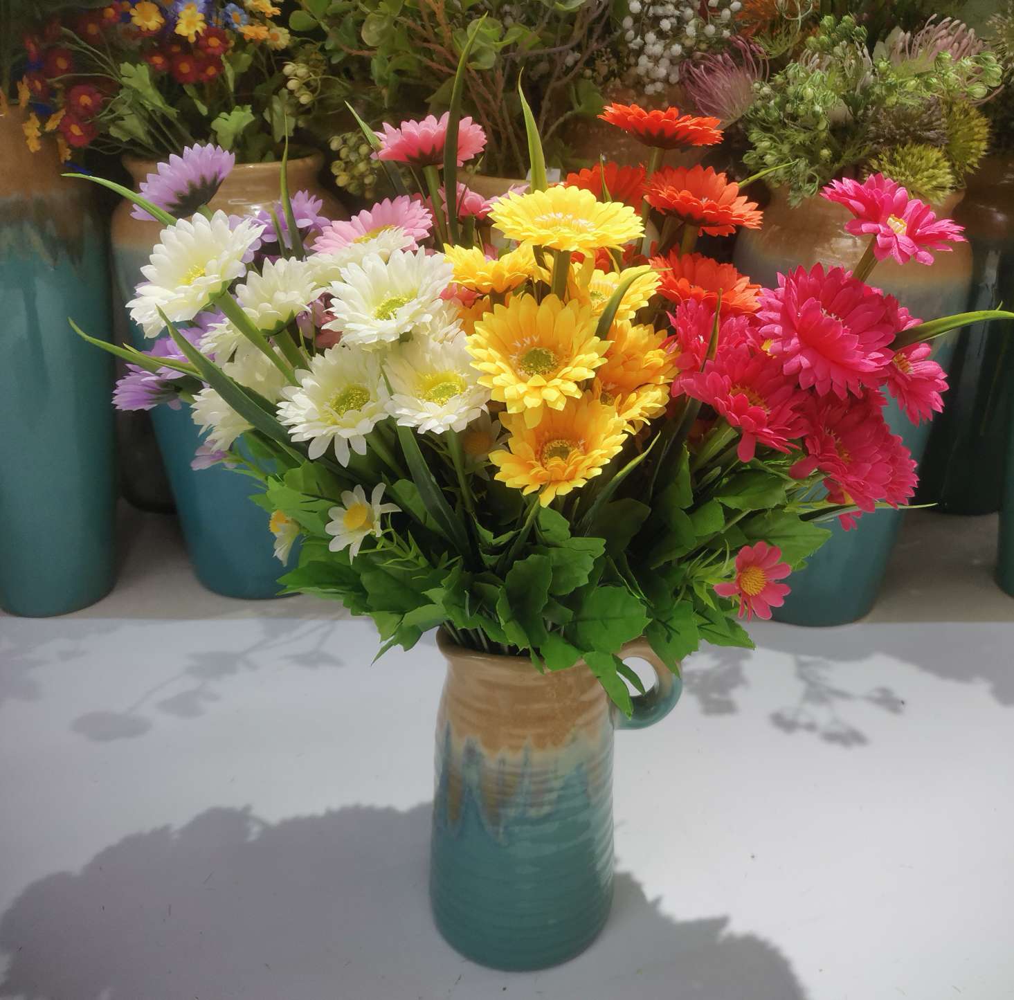 New 10-prong simulated chrysanthemum, auspicious round chrysanthemum decoration project flower, sacrificial chrysanthemum artificial flower detail image 4
