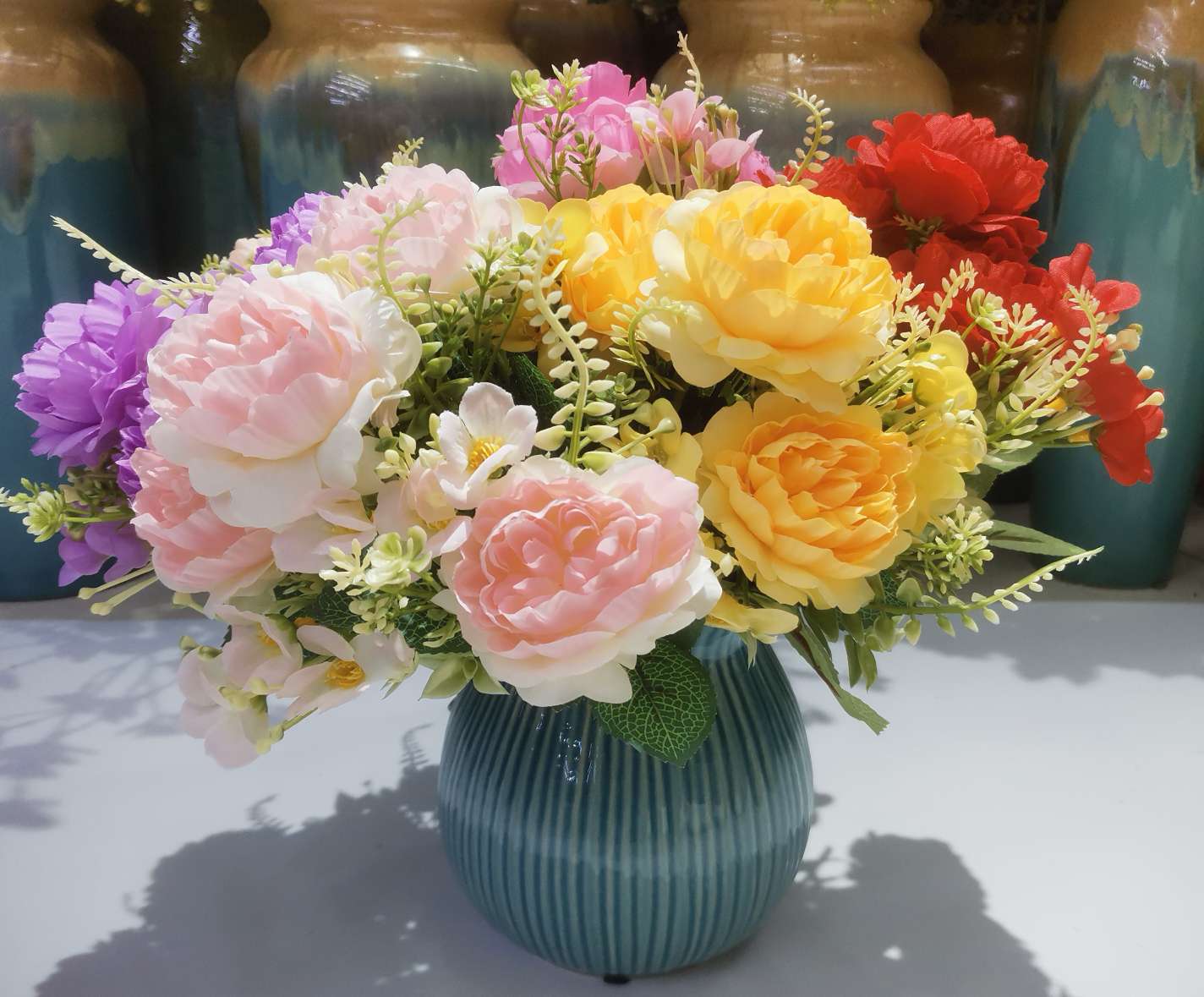 New faux peony filigree flower 7-fork new peony home and hotel engineering decoration shooting prop artificial flower detail image 5
