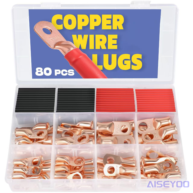 美规AWG76/80PCS铜线接线片带热缩管 3:1 套件AWG6 4 AWG8642详情2