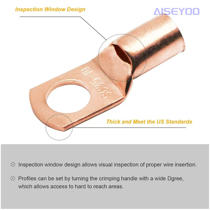 SC espéculo terminal desnudo 100pcs oro 50pcs cold press terminal +50pcs tubo termorretráctil caja espéculo nariz de cobre alambre de cobre lugs cables de prensado en frío terminales de anillo de cobre con kit de retráctil de calor Specification image