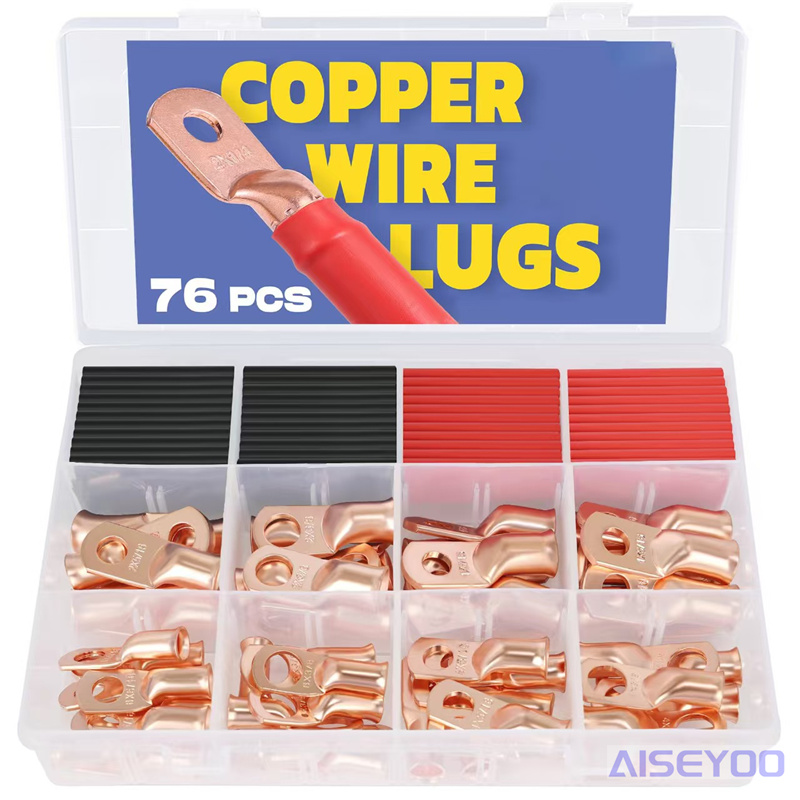 美规AWG76/80PCS铜线接线片带热缩管 3:1 套件AWG6 4 AWG8642详情1