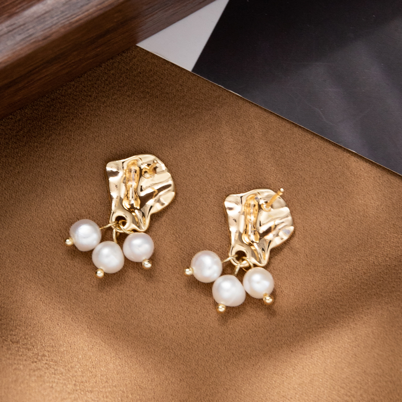 中古风异形珍珠吊坠耳环ins复古大气高级感耳钉