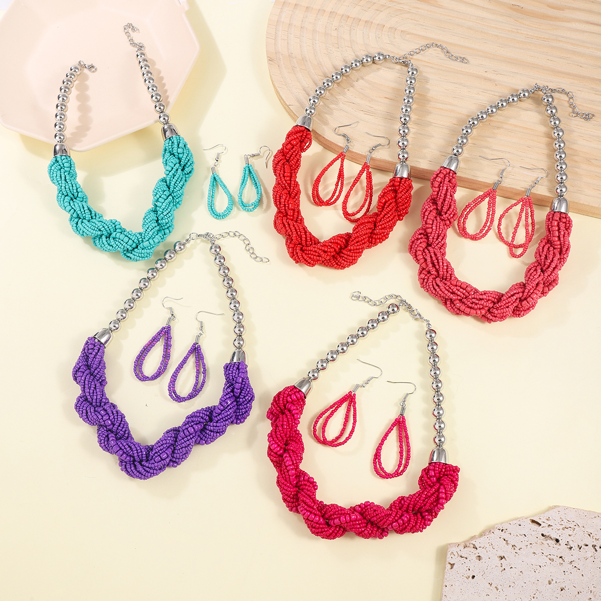 米珠项链耳环套装米珠编织，电商亚马逊爆款