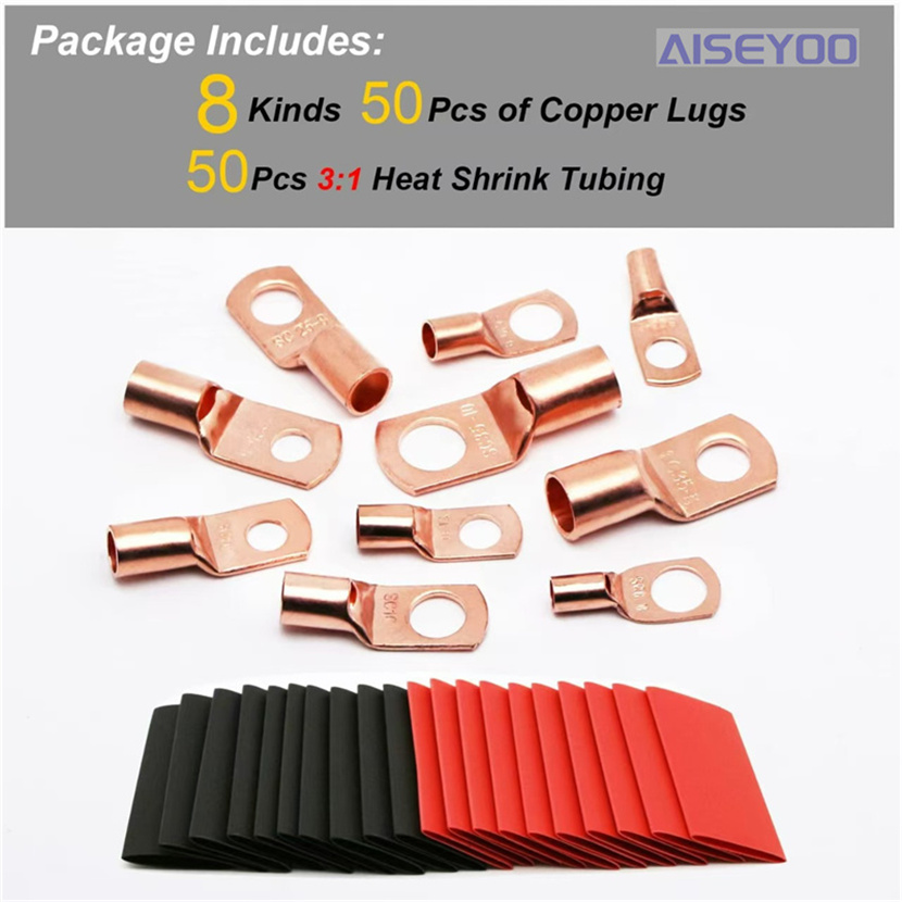 SC espéculo terminal desnudo 100pcs oro 50pcs cold press terminal +50pcs tubo termorretráctil caja espéculo nariz de cobre alambre de cobre lugs cables de prensado en frío terminales de anillo de cobre con kit de retráctil de calor Application Scenario