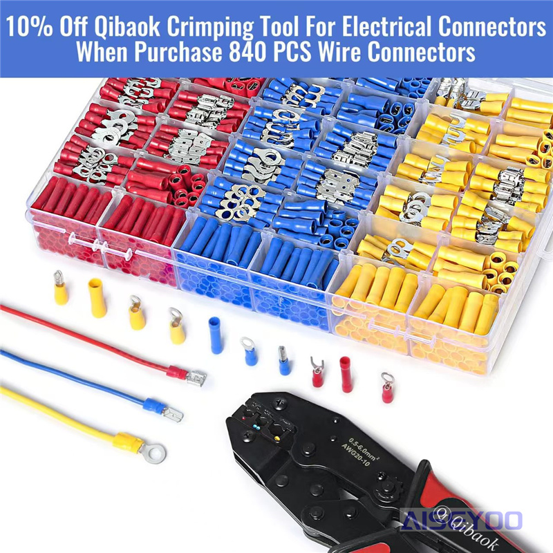 840PCS wire connectors, insulated wire crimping terminals, hybrid butt connectors, cold-pressed bare terminals, box-packed cold-pressed wiring terminals Item Picture