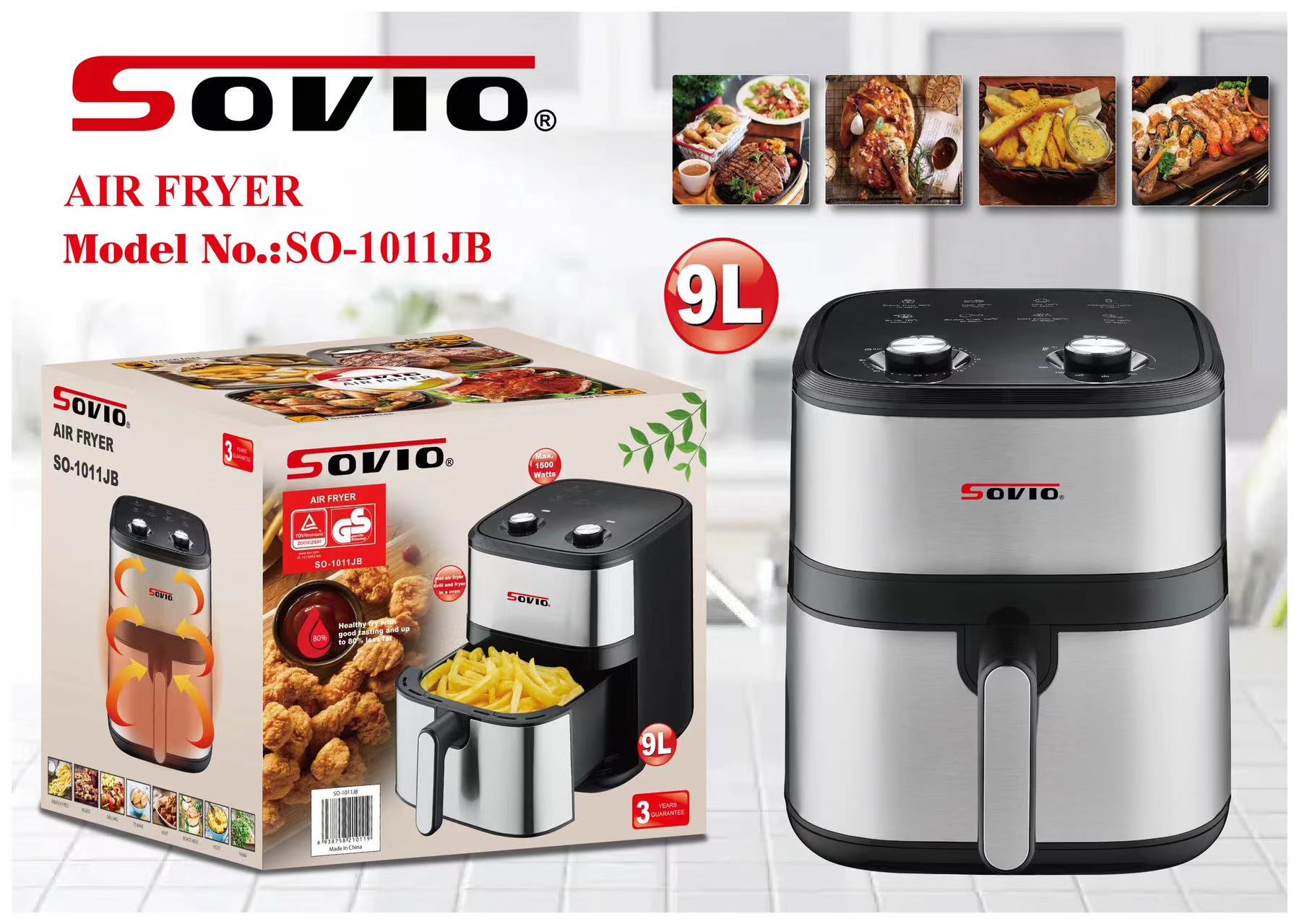 SOVIO Air Fryer Single Pot SO-1011JB Specification drawing