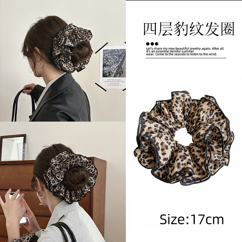 法式浪漫豹纹大肠发圈洛丽塔四层大号蕾丝花边发圈扎头发头花 