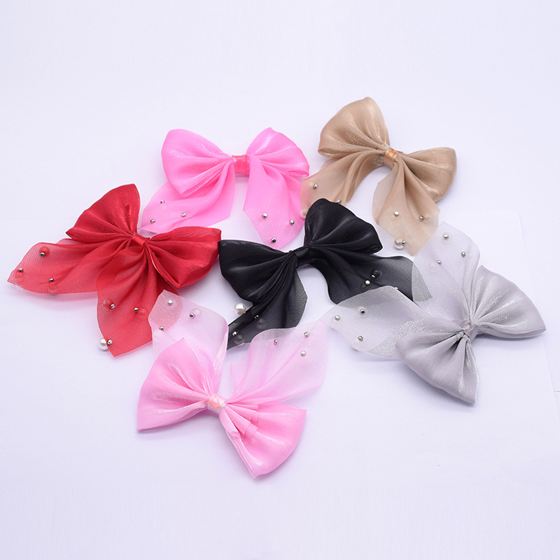 时尚女士头饰饰品 鸭夹蝴蝶结 多色选择 蝴蝶结发饰珍珠网纱服装头饰发夹